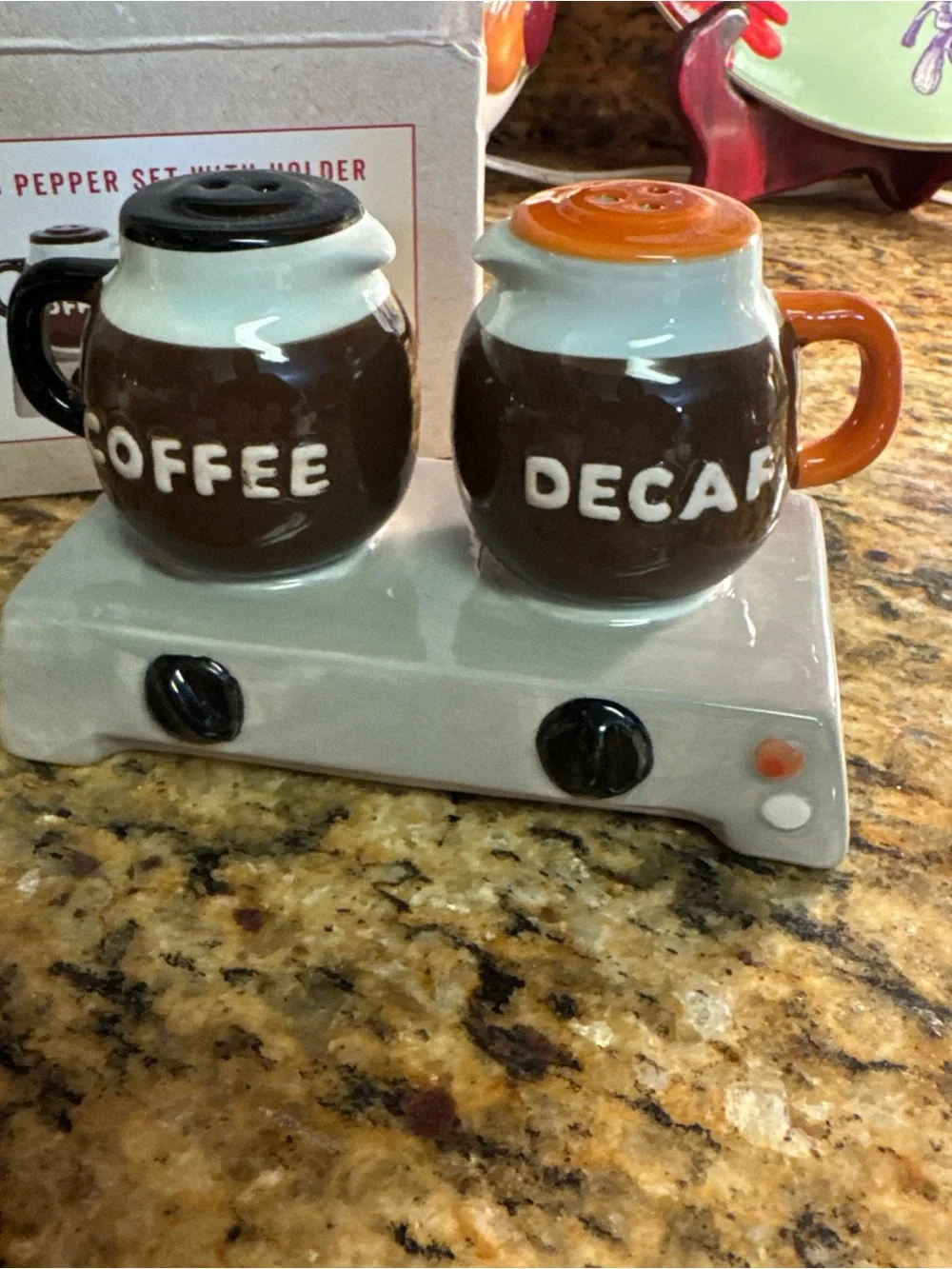 Coffee & Decaf Ceramic Salt and Pepper Shaker Set - Brown/White